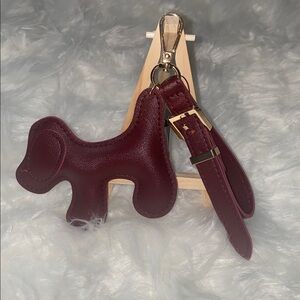 Faux Leather Dog Keychain Bag Charm - Burgundy